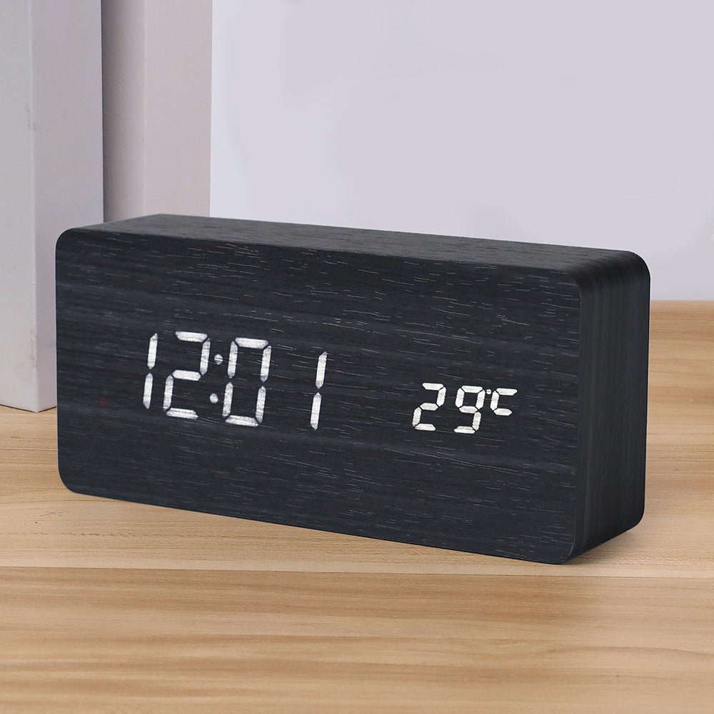 PVC Wooden Clock Multi-Function Alarm Clock LED Clock Thermometer Digital Clock Student Bedside Electronic Night Light Alarm
