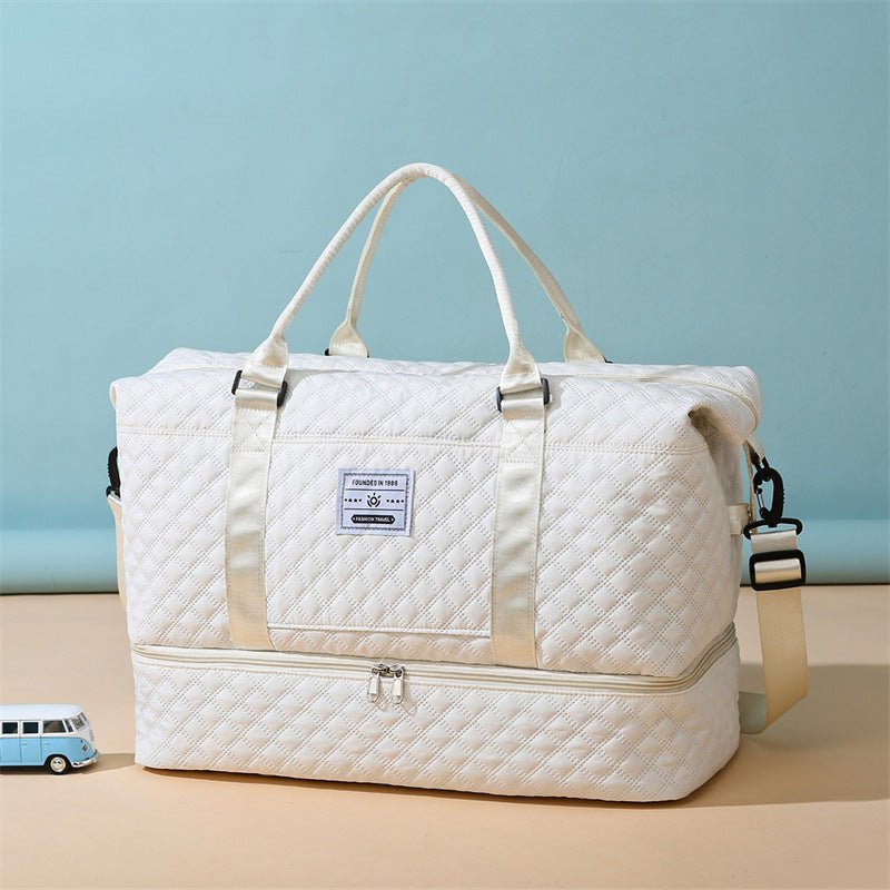 Checkered Dry-Wet Separation Sports Tote Bag Yoga Fitness Bag Large Capacity Shoe Compartment Travel Bag