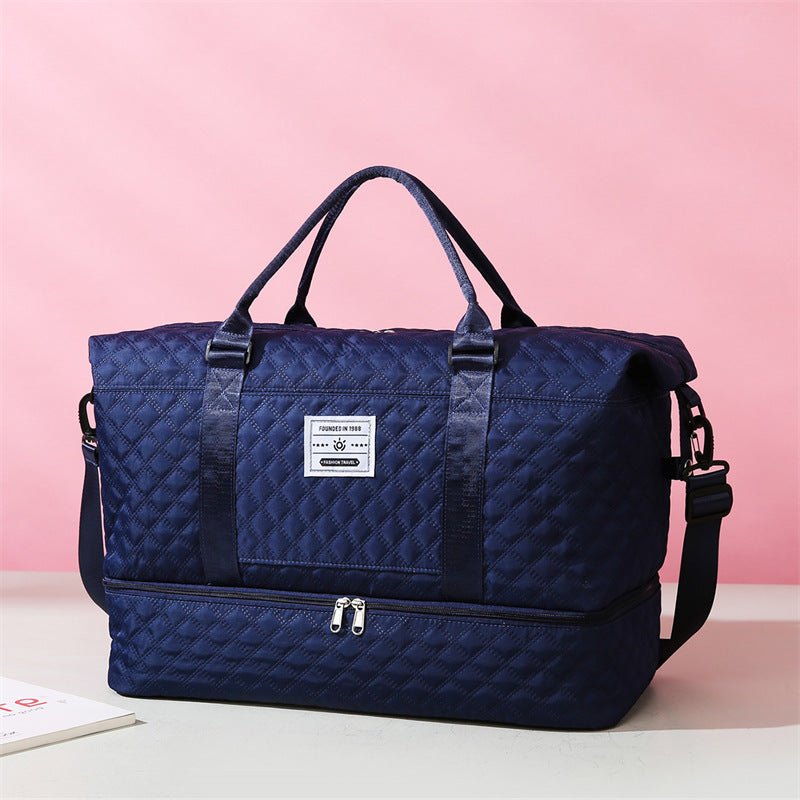 Checkered Dry-Wet Separation Sports Tote Bag Yoga Fitness Bag Large Capacity Shoe Compartment Travel Bag