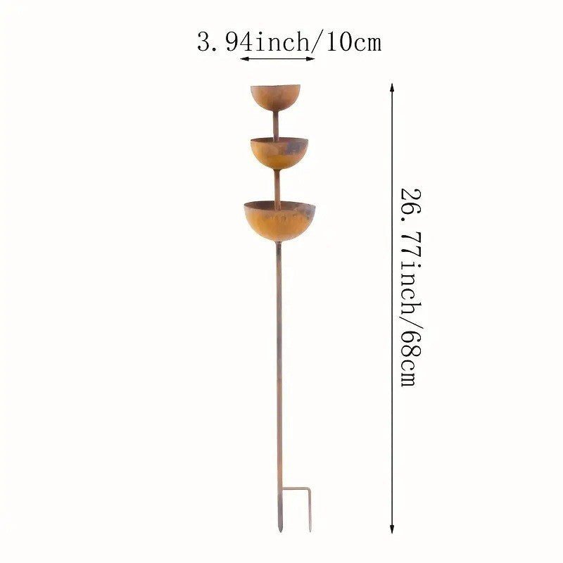 3-Tier Vintage Rustic Metal Bird Watering Station | 3-Tier Rusty Iron Garden Water Collector Feeder, Outdoor Garden Patio Decor