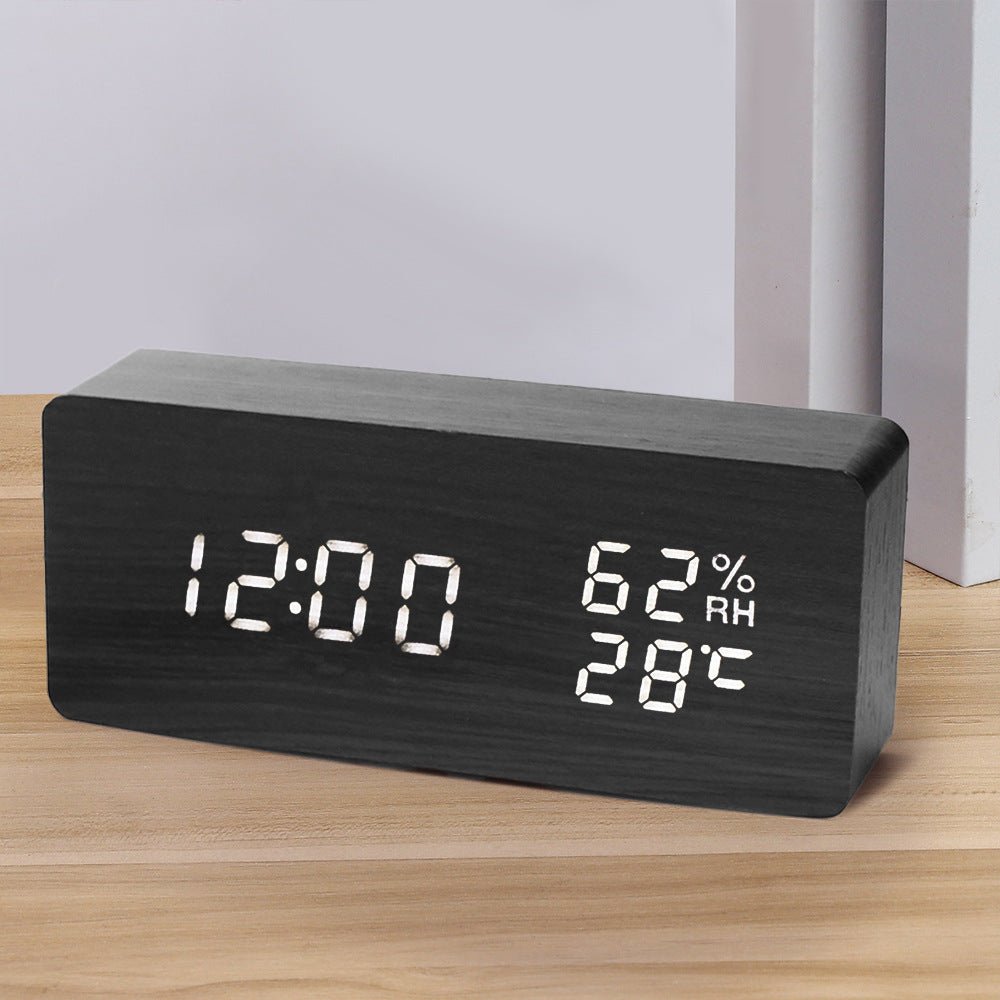 PVC Wooden Clock Multi-Function Alarm Clock LED Clock Thermometer Digital Clock Student Bedside Electronic Night Light Alarm