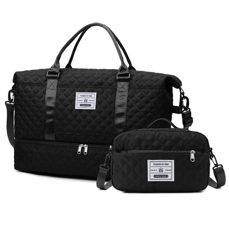 Checkered Dry-Wet Separation Sports Tote Bag Yoga Fitness Bag Large Capacity Shoe Compartment Travel Bag