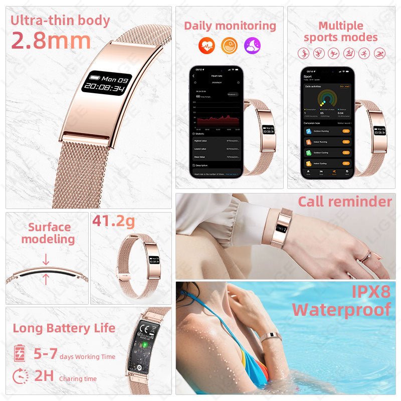 B8 Smart Bracelet, Ultra-Thin Sports Band with Heart Rate, Blood Oxygen, Sleep & Female Menstrual Cycle Health Monitoring