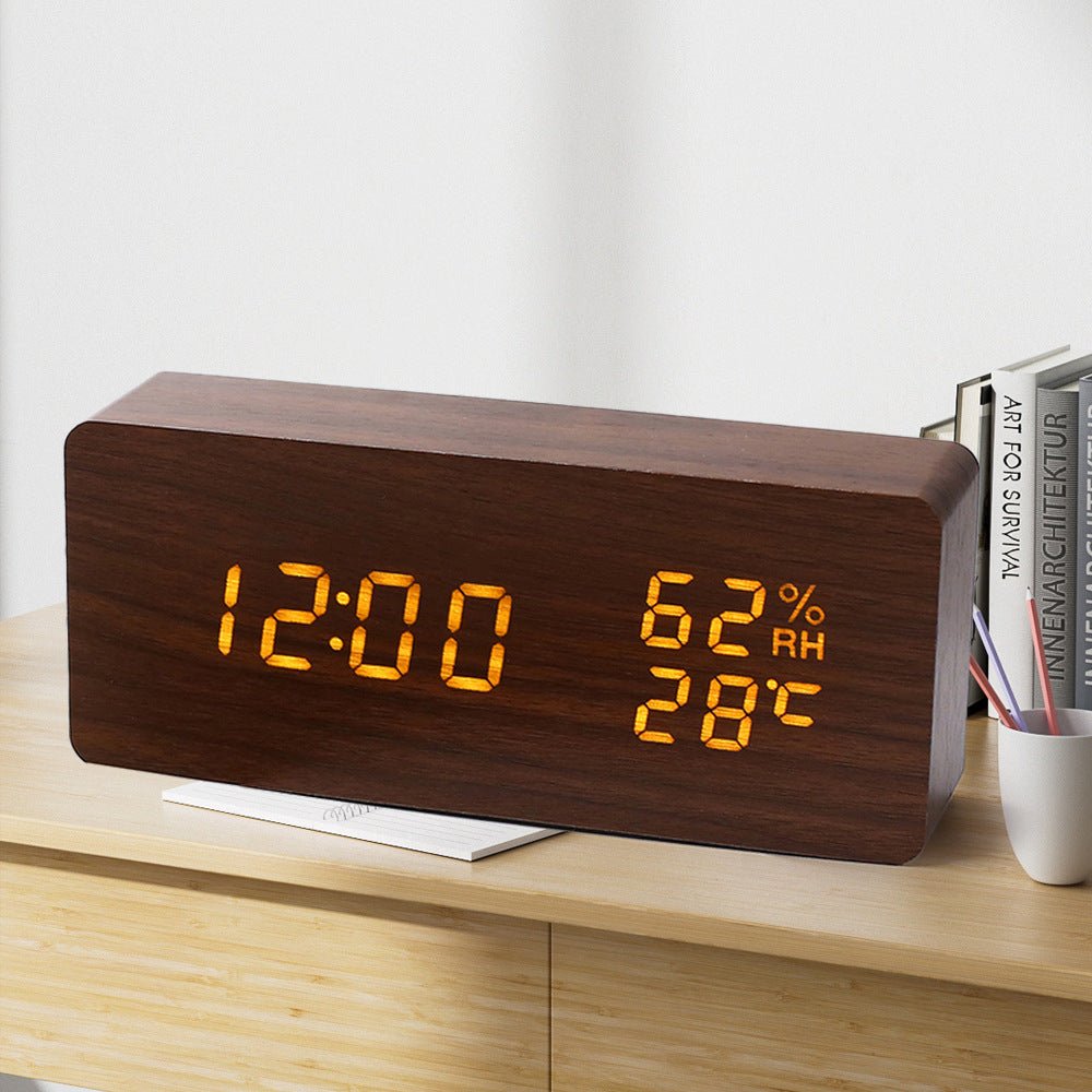 PVC Wooden Clock Multi-Function Alarm Clock LED Clock Thermometer Digital Clock Student Bedside Electronic Night Light Alarm