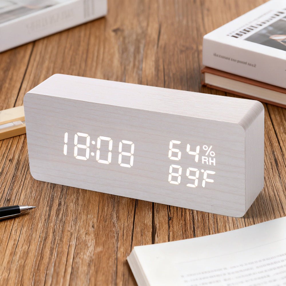 PVC Wooden Clock Multi-Function Alarm Clock LED Clock Thermometer Digital Clock Student Bedside Electronic Night Light Alarm