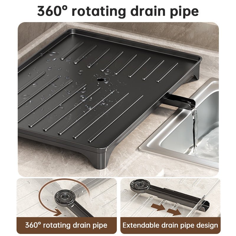 2-Tier Large Capacity Dish Drying Rack, Rustproof Carbon Steel Kitchen Sink Drainer with Cutting Board & Utensil Holder
