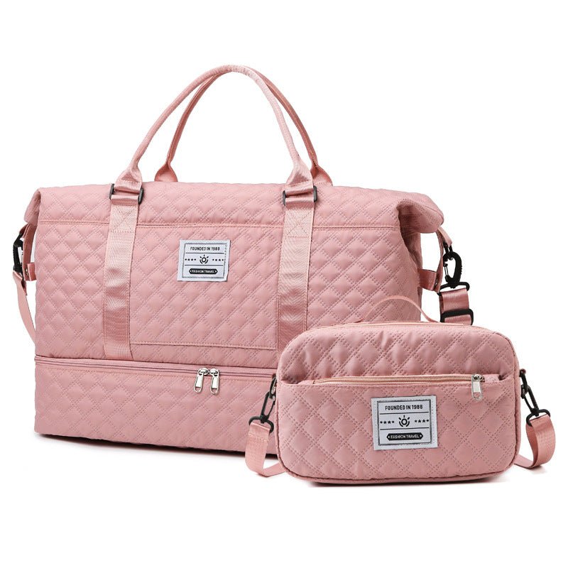 Checkered Dry-Wet Separation Sports Tote Bag Yoga Fitness Bag Large Capacity Shoe Compartment Travel Bag